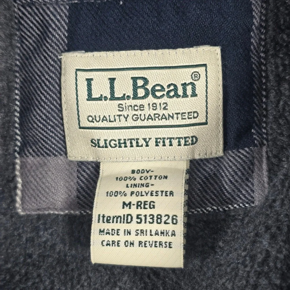 LL Bean Mens‎ Fleece Lined Flannel Shirt Jacket Navy Blue Plaid M 513826 shacket